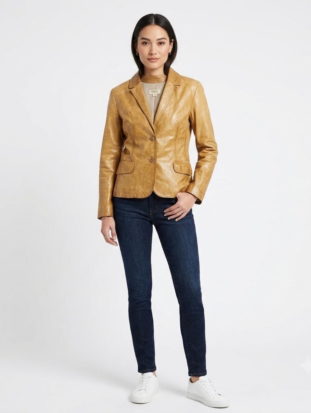 Vintage M0851 Mustard Yellow Leather Blazer Jacket. 19ptp